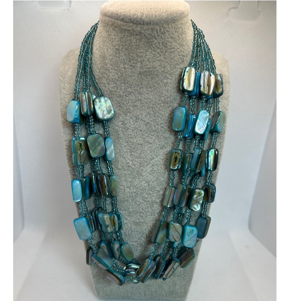 Lucas Lameth Multi-Strand Abalone Necklace Blue Beaded‎ Statement Turquoise 16"